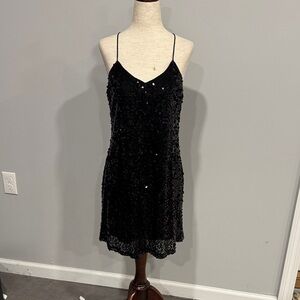 Express Black Sequin Spaghetti Strap Racerback Sequin Black Dress Small